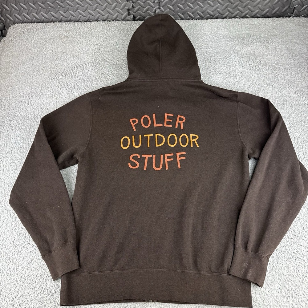 Poler Outdoor Stuff Men's‎ Brown Zip Front Hoodie Sweatshirt 100% Cotton